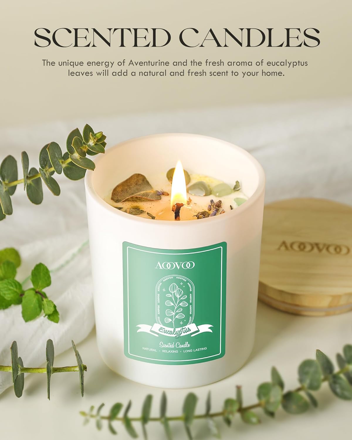 AOOVOO Lavender Scented Candles for Women - Aromatherapy Candle with Crystals Inside, 10oz Soy Candles for Home Scented, Birthday Gifts Mothers Day Candle for Women Mom