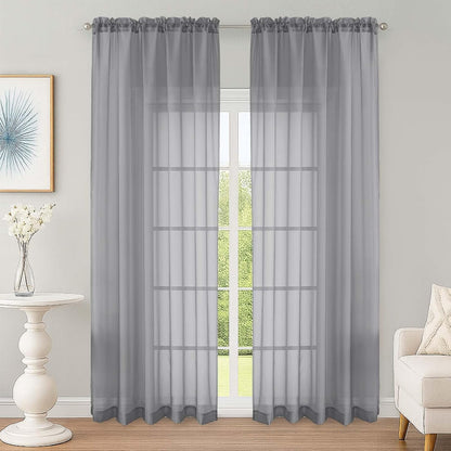 OWENIE Sheer Curtains 84 inches Long 2 Panels Set for Living Room/Bedroom, Rod Pocket Voile Sheer Panel Drapes, White, 2pcs, Each 42" W x 84" L - Colors A