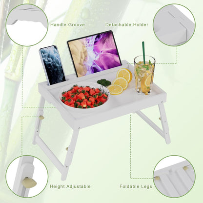 Bed Tray Table with Handles Folding Legs,Bamboo Breakfast Food Tray with Media Slot,Use As Platter,Laptop Desk,Snack,TV Tray Kitchen Serving Tray Black Large