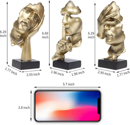 3 Pcs Thinker Statue,Modern Home Resin Sculptures,Collectible Figurines for Home Office Bookshelf Desktop Decor(Black)