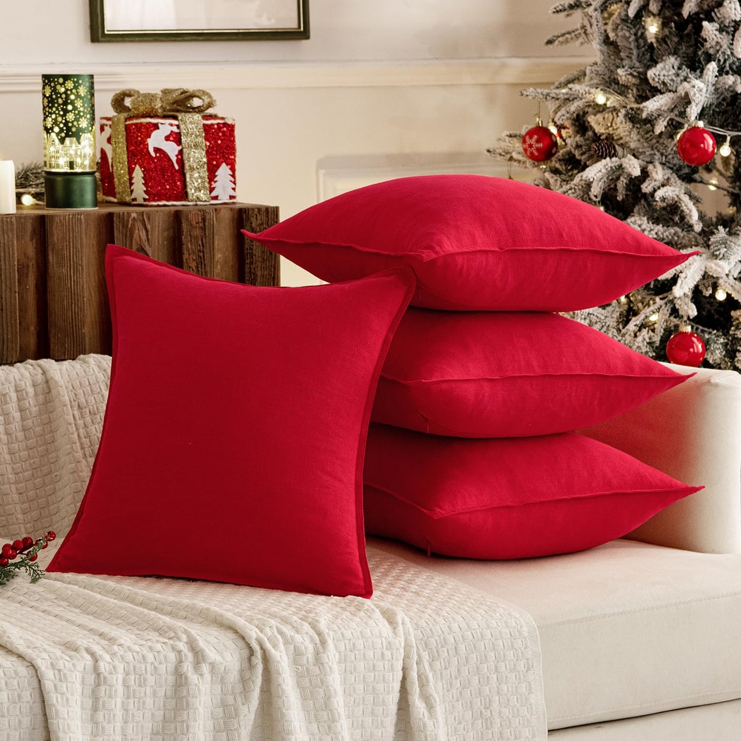 MIULEE Decorative Linen Euro Sham Pillow Covers 26x26 Cream White Boho Farmhouse Neutral Couch Throw Pillows for Bed Pack of 2 Accent Modern Pillowcase Sofa Livingroom Home Decor