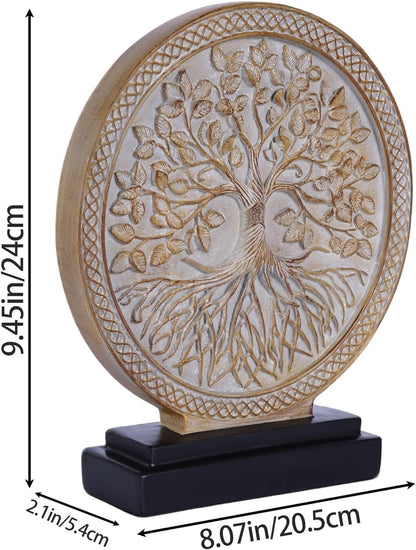 DOVDOV Abstract Circular Tree of Life Decorative Sculpture, Black and Gold Home Decor, Modern Art Home Accent Suitable for Office Shelves, Coffee Tables, and Above Cabinet Decorative Statue.