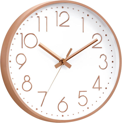 DAXSMY Wall Clock - 8 Inch Silent Non-Ticking Modern 3D Wall Clocks Battery Operated - Decorative Clock for Kitchen, Home Office, Bathroom, Bedroom(Rose Gold)
