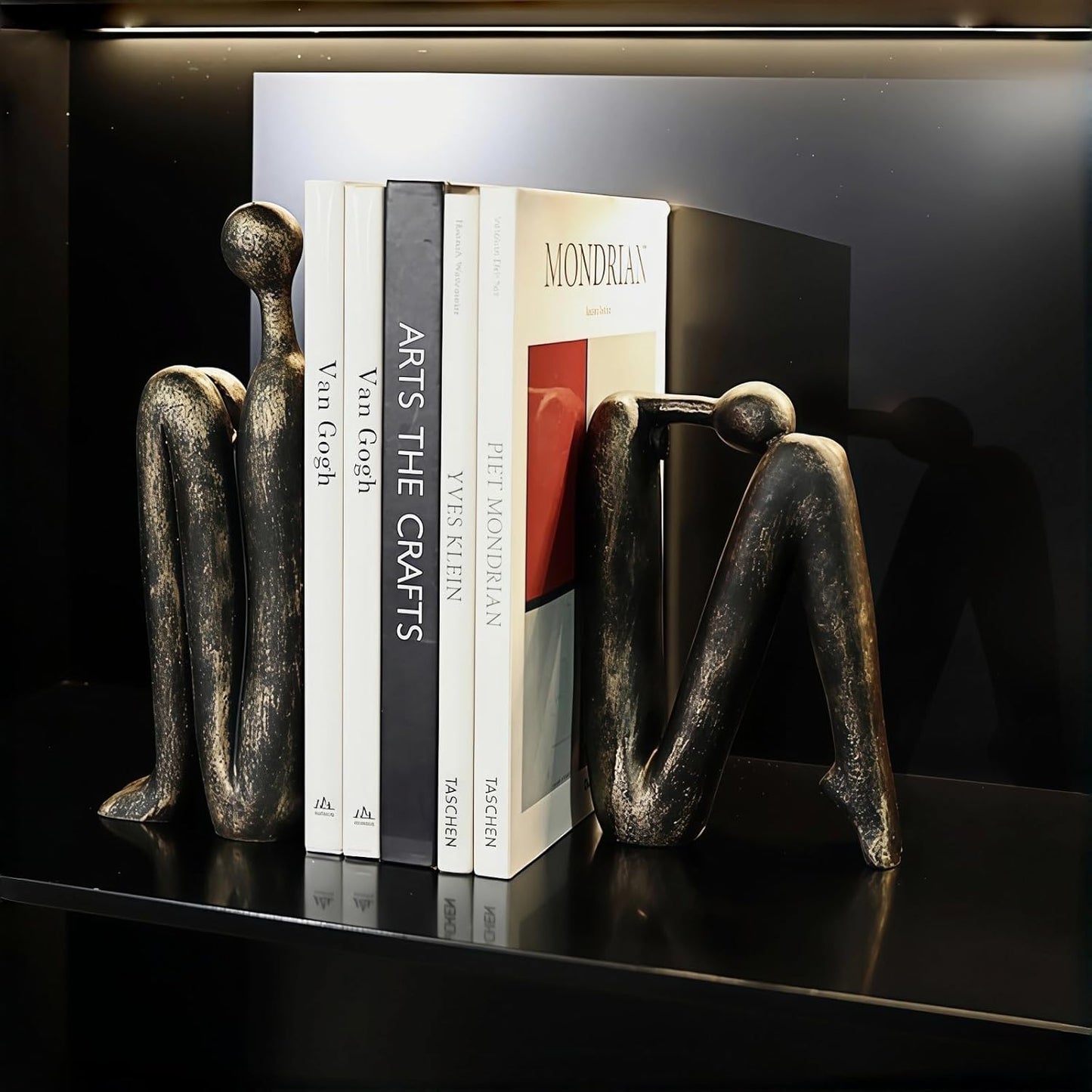 Resin Book Ends, Abstract Thinker Modern Minimalist Decorative Sculpture Bookends, Non-Slip Heavy Duty Bookends for Shelves for Home Office Shelves Desk, Set of 2 (Brown & White)
