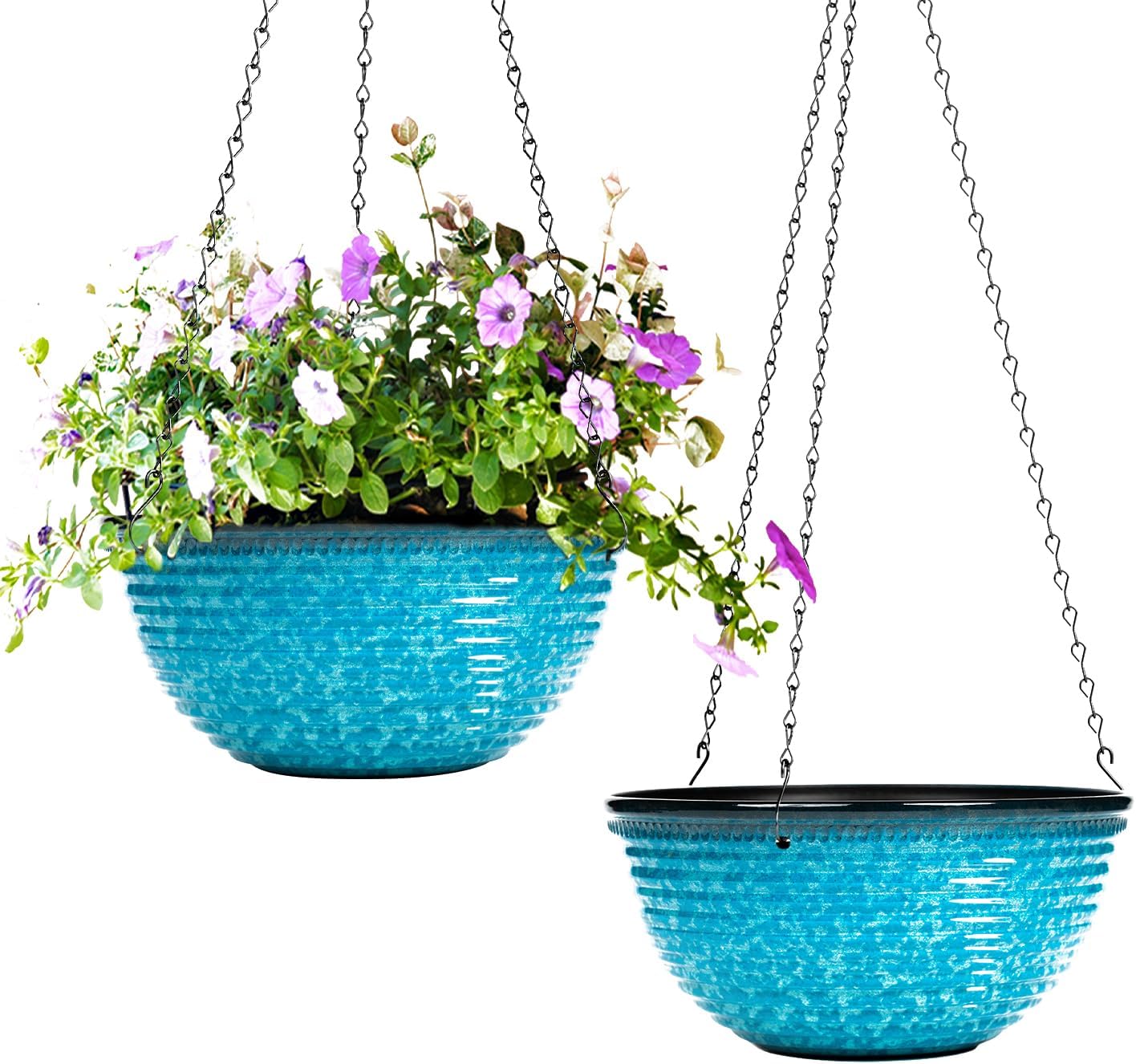 Vanslogreen 2 Pack Hanging Planters for Indoor Outdoor Plants, 10 Inch Hanging Planter with Drainage Hole & Plug Glazed Hanging Baskets Flower Pots for Garden Home (Blue)