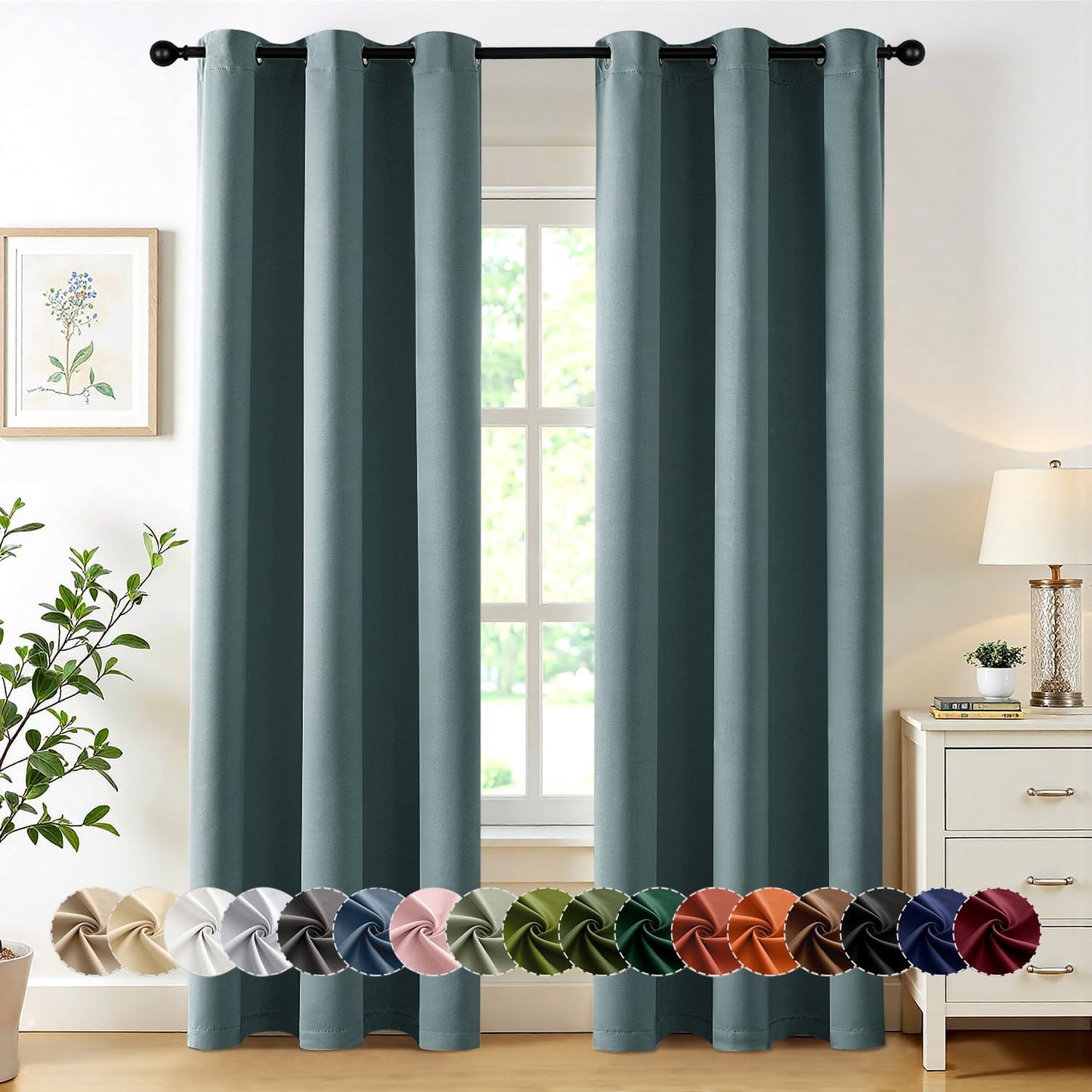MIULEE Blackout Curtains for Bedroom Living Room 2 Panels, Thermal Insulated Room Darkening Drapes Grommet Noise Reducing Light Blocking Window Treatments 63 Inches Long 40x63 Inch Black - Colors B