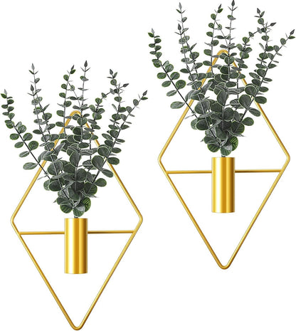 Jexine 4 Pcs Hanging Planters with Artificial Eucalyptus Metal Hanging Vase Indoor Plants Holder Modern Geometric Boho Bathroom Wall Decor for Living Room Home Office(Black)