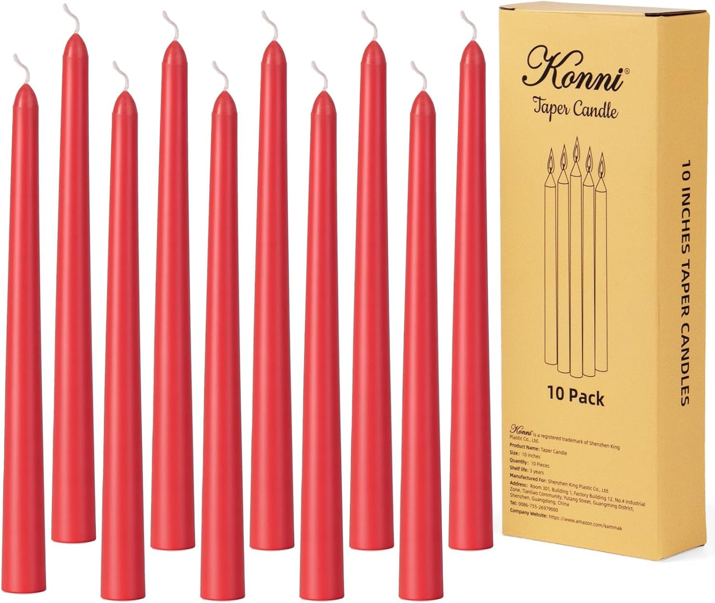 KONNI 0.87×10 Inch Ivory Taper Candles, Unscented and Smokeless Tall Candlesticks, 10 Pack Tapered Candles with Cotton Wicks, Long Burning, Ideal for Weddings, Dinner Parties, and Home Décor