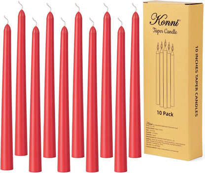 KONNI 0.87×10 Inch Ivory Taper Candles, Unscented and Smokeless Tall Candlesticks, 10 Pack Tapered Candles with Cotton Wicks, Long Burning, Ideal for Weddings, Dinner Parties, and Home Décor