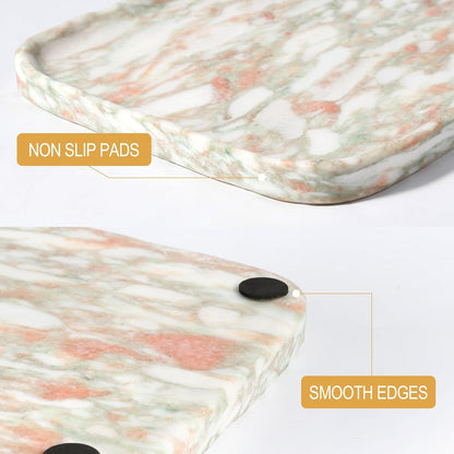 Koville Romano Travertine Tray, 12"x8" Natural Stone Vanity Tray for Countertop Bathroom Kitchen Dresser, Decorative Marble Catchall Trays for Perfume Jewelry, Rectangular Serving Tray(Beige)