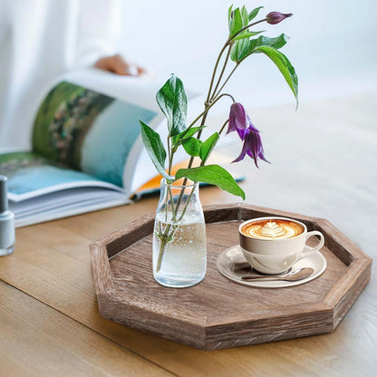 Round Decorative Tray for Coffee Dining Table Countertop Small Wooden Serving Trays Farmhouse Kitchen Home Living Room Decor and Bathroom Accessories Tray Black Rustic Wood Candle Centerpiece Trays