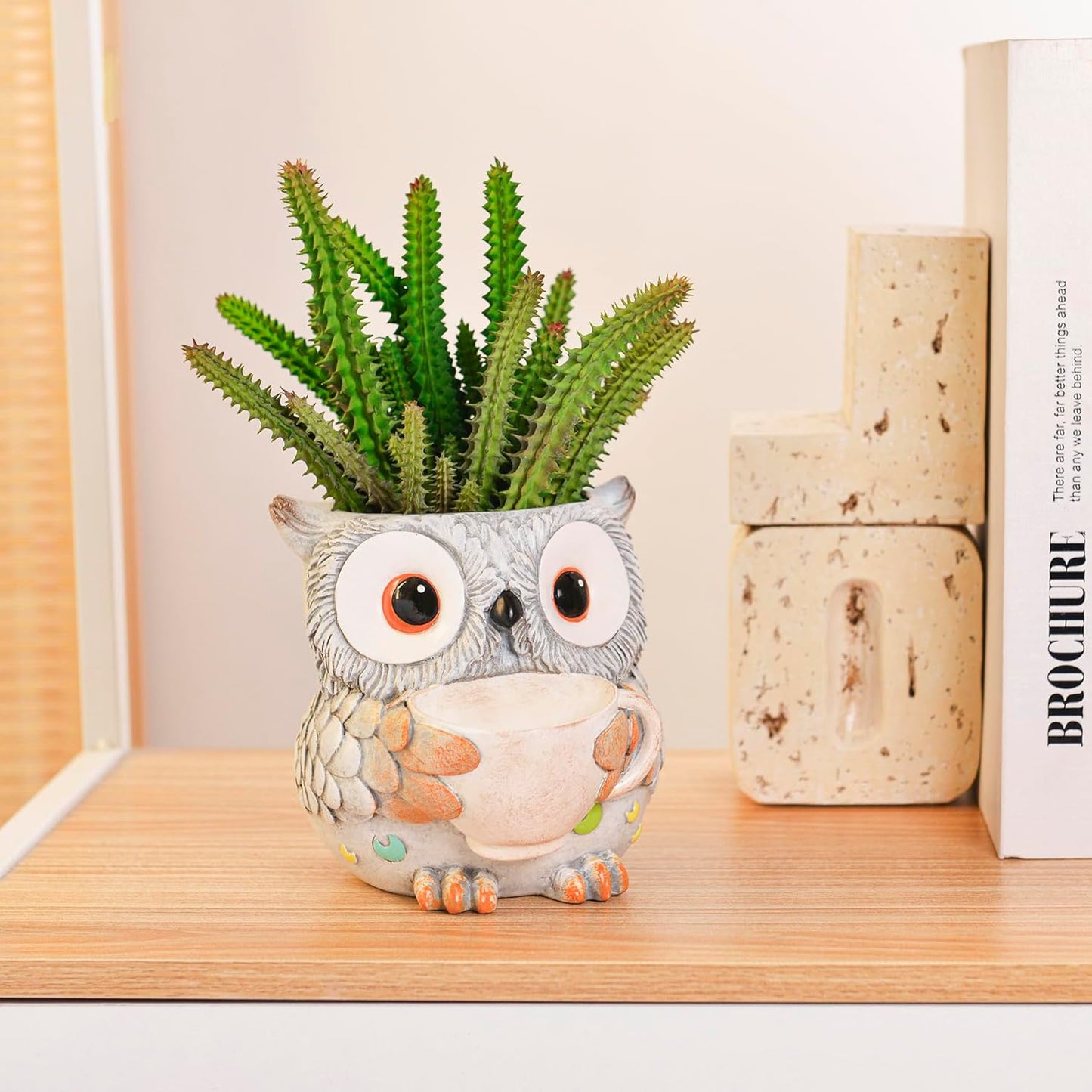 Saysmile Unique Owl Plant Pots Indoor, Cute Small Succulent Pots with Drainage Hole, Rocking Chair Planters for Outdoor Indoor Plants, Resin Flower Pot for String of Pearls, Gift Ideas for Mother
