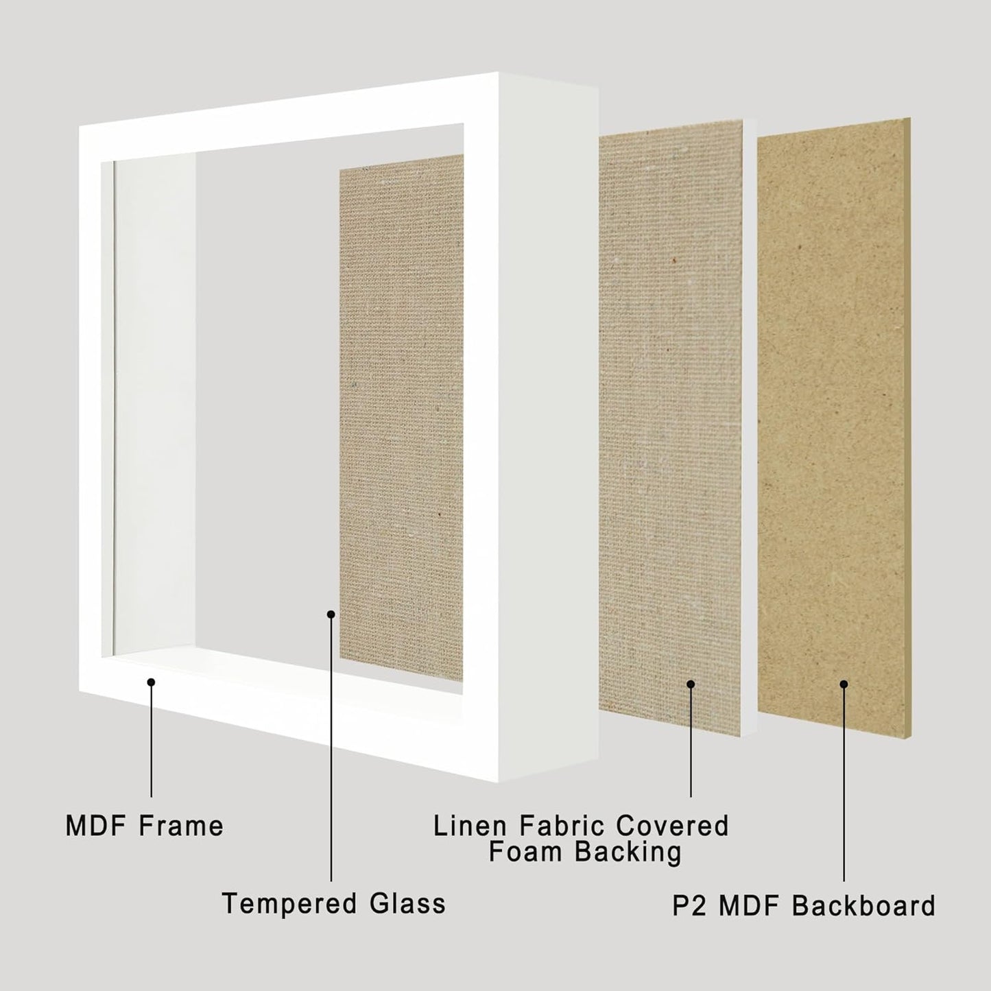 12x16 Large Shadow Box Picture Frame Display Case with Soft Linen Back, White Wooden Memory Shadow Box Frame with Tempered Glass Cover for Wall Display
