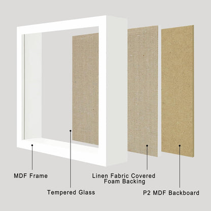12x16 Large Shadow Box Picture Frame Display Case with Soft Linen Back, White Wooden Memory Shadow Box Frame with Tempered Glass Cover for Wall Display