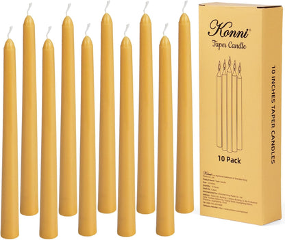 KONNI 0.87×10 Inch Ivory Taper Candles, Unscented and Smokeless Tall Candlesticks, 10 Pack Tapered Candles with Cotton Wicks, Long Burning, Ideal for Weddings, Dinner Parties, and Home Décor