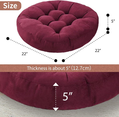 Meditation Floor Pillow Set of 2 Large Round Floor Cushions for Adults Tufted Corduroy Floor Seat Pillows Cushion for Living Room,Wine Red 16.5" Lx16.5 Wx3 H