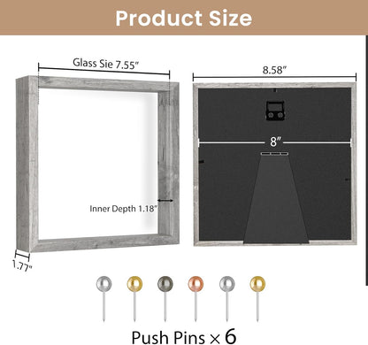 Califortree 8x8 Shadow Box Frame with Soft Linen Back - Push Pins Included, Memory Box Display Case for Flower, Tickets and 3D Items, Black
