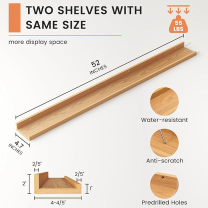 FLYJOE Picture Ledge Shelf, Floating Shelves Set of 2, 48 Inches Long Large Nursery Book Shelves for Toys Storage, Kids Bookshelf Wall Mounted for Living Room Bedroom Decor Books Photo Frames, Walnut
