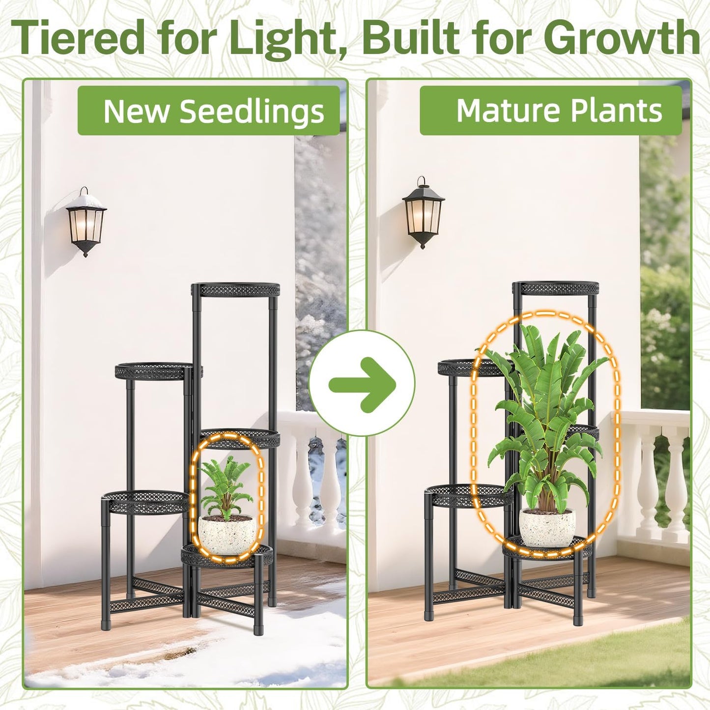 iDavosic.ly Plant Stand Indoor Outdoor, 5 Tier Corner Metal Flower Display Holder Shelf, Folding Tall Orchid Rack for Patio Balcony Porch Garden Living Room House, Black