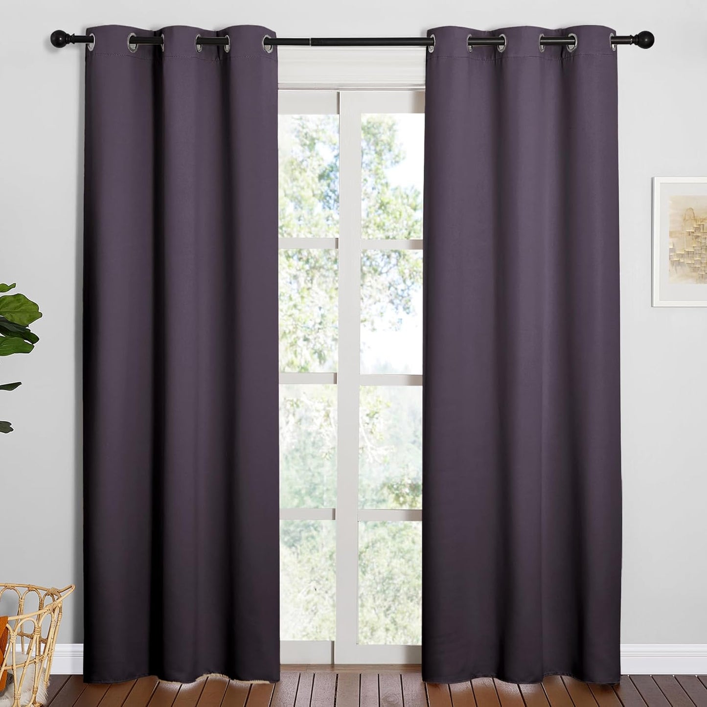 NICETOWN Halloween Pitch Black Solid Thermal Insulated Grommet Blackout Curtains/Drapes for Bedroom Window (2 Panels, 42 inches Wide by 63 inches Long, Black) - Colors D