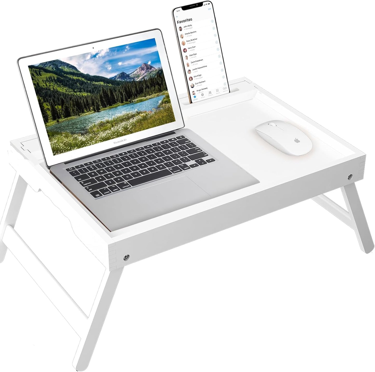Bed Tray Table with Handles Folding Legs,Bamboo Breakfast Food Tray with Media Slot,Use As Platter,Laptop Desk,Snack,TV Tray Kitchen Serving Tray Black Large