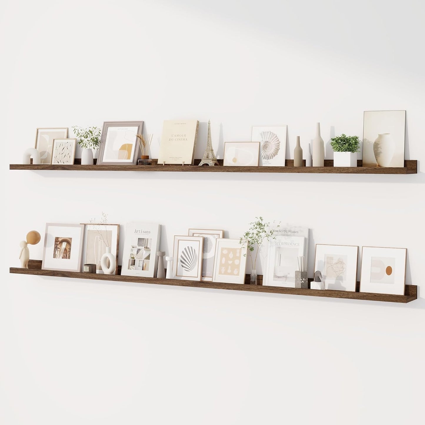 Dreamland Picture Ledge Shelf for Wall, Floating Shelves Set of 2, 48 Inch Long Floating Shelves with Lip for Living Room, Bedroom, Bathroom, Kitchen, White