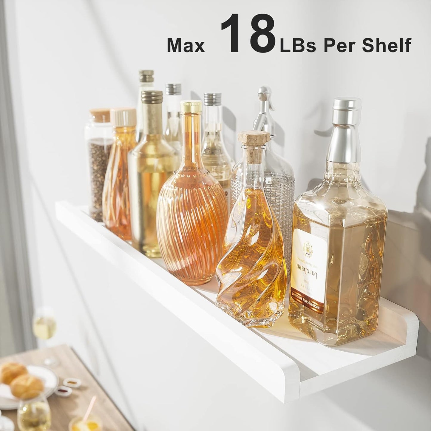 Love-KANKEI Floating Shelves Wall Mounted Set of 2, 17 Inch Rustic Wood Wall Shelves for Storage, Bedroom Living Room Bathroom Kitchen Office and More White
