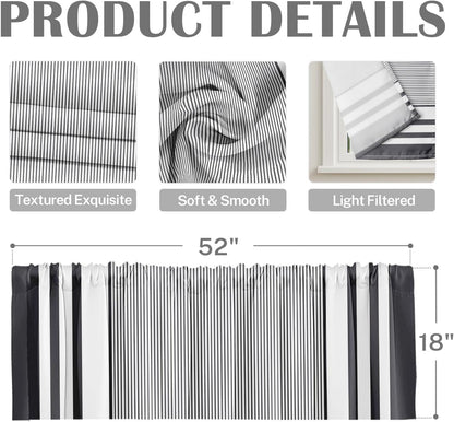 Emvency 2 Pack Dark Grey Valances Window Treatments, Gray Striped Abstract Blackout Drapes Adjustable Curtain for Windows Living Room Kitchen Over Sink, 52x18 Inch Rod Pocket Valances