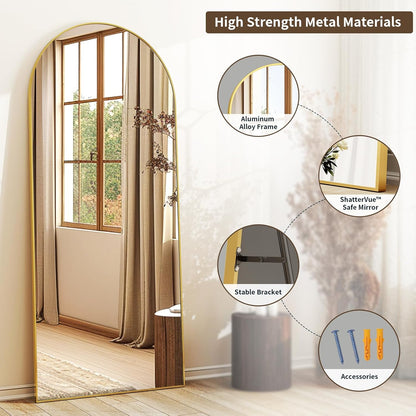 XRAMFY 56"x21" Arched Full Length Mirror Floor Mirrors with Aluminum Alloy Frame Free-Standing Wall Mounted Floor Mirrors or Large Dressing Mirror, Black Mirror Full Length