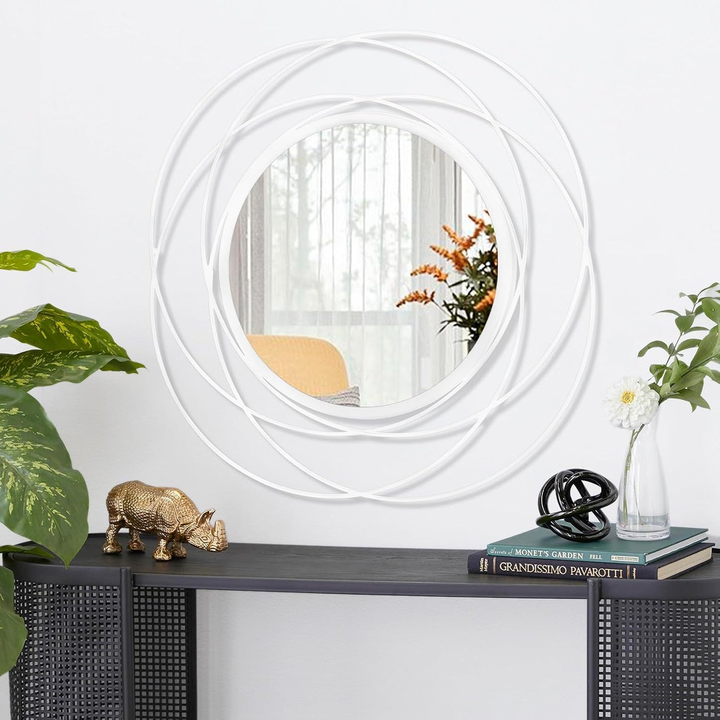 Gold Sunburst Mirrors for Wall Decorative Metal Round Art Mirrors Large Wall Decor Hanging Mirror for Bathroom Bedroom Living Room Vanity Entryway 16"