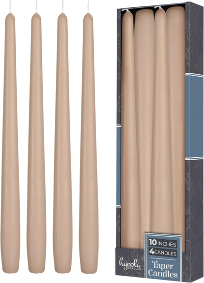 Hyoola Tall Taper Candles - 10 Inch Metallic Gold Unscented Dripless Taper Candles - 8 Hour Burn Time - 4 Pack