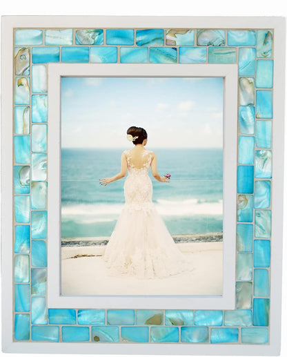 Silver Plate Picture Frame 5x7 Mother of Pearl 5 by 7 Photo Frame Mosaic Glass Tabletop Frame (Grey+ White,1pc)