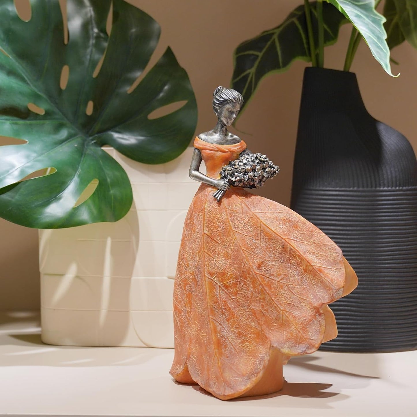 Guichifun Fairy Statue Collection Home Decoration - Leaf Angel Girls Resin Modern Table Decor for Living Room Office Sculpture Decor for Women Indoor Rustic Figurines Gift 5 x 3 x 7.5 Inch