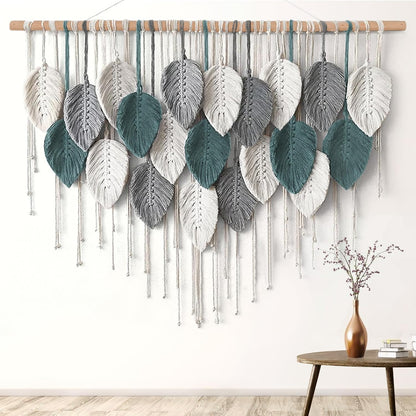 Weldomcor Large Macrame Wall Hanging Boho Home Decor, Handmade Bohemian Woven Leaves Macrame Tapestry Modern Aesthetic Chic Wall Art Decorations for Bedroom Living Room Nursery Office 39" W x 29.5" L