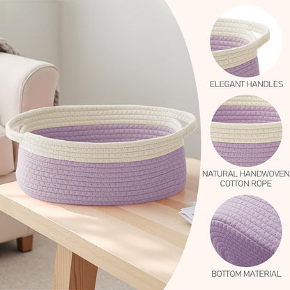JMvicyroam Woven Basket,Small Rope Storage Bin with Handles & Ribbon Bag, Organizer for Shelves Closets,Gift Basket Empty for Birthday,Books,Dog Toys,White