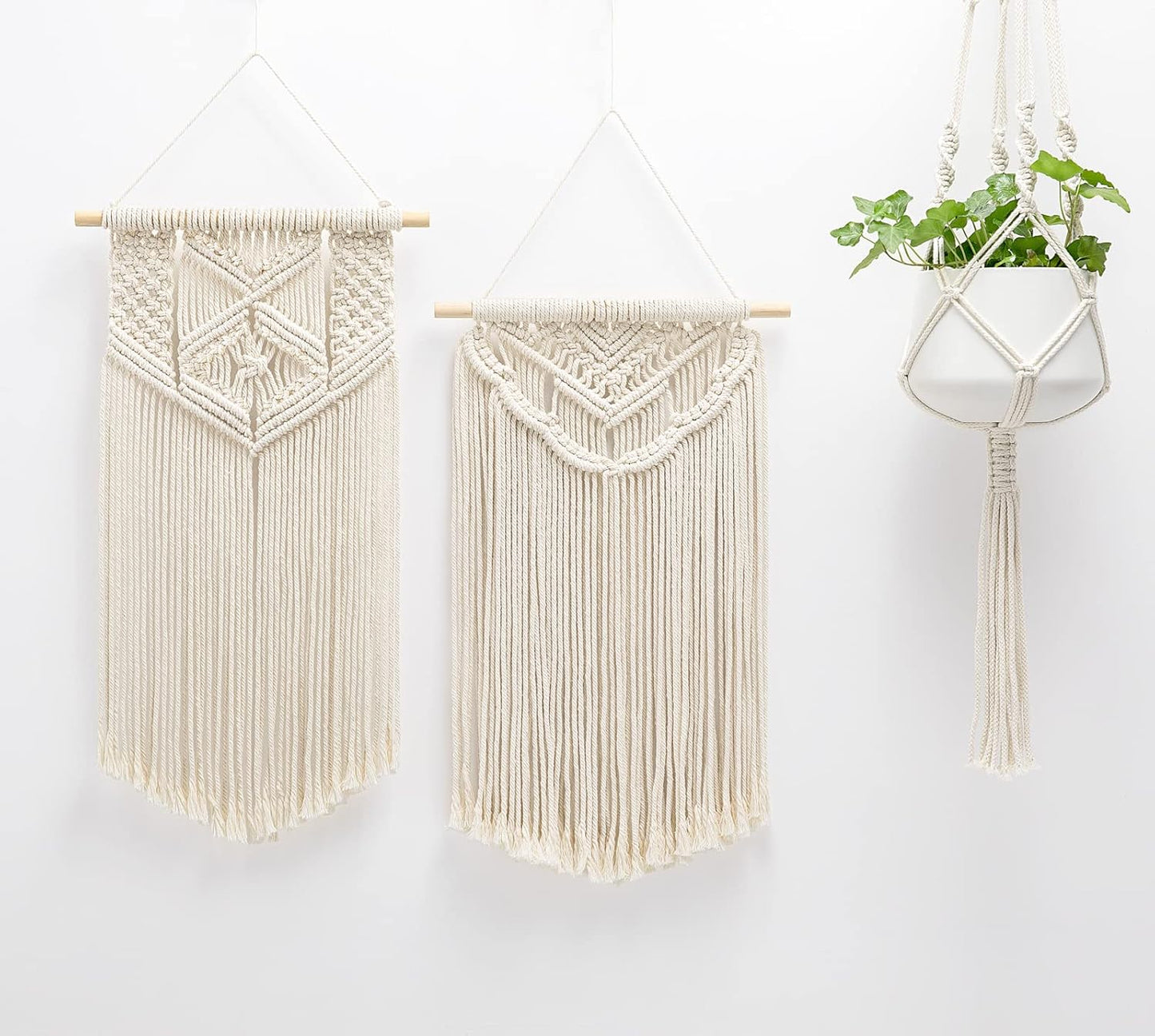 Mkono 2 Pcs Macrame Wall Hanging Boho Wall Art Decor Woven Chic Bohemian Room Decor for Bedroom Nursery Living Room Dorm Apartment, Small Size 13" L x 10" W and 16" L x 10" W