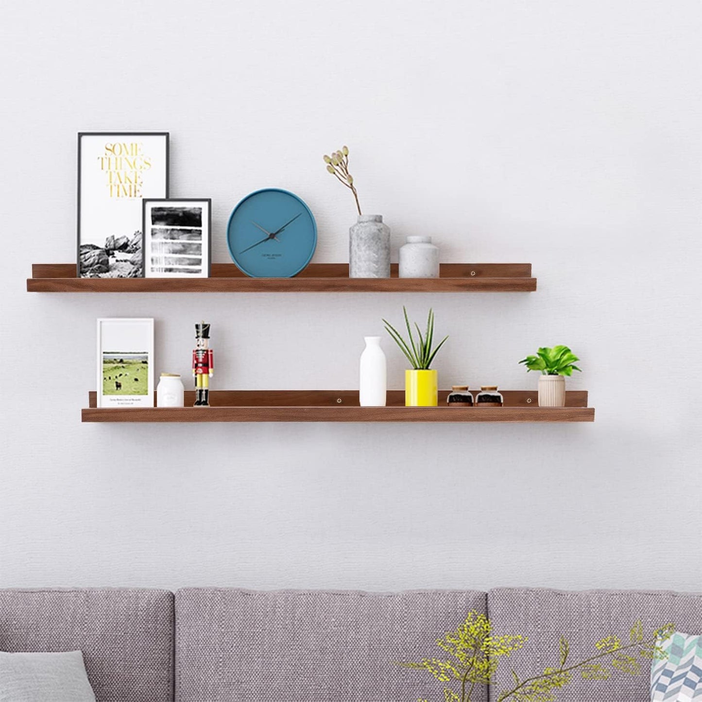 AZSKY Floating Shelves Wall Mounted Set of 2 Natural Wood Picture Shelves Wall Shelves for Bedroom Bathroom Living Room Kitchen Laundry Room Storage & Decoration 24 Inch
