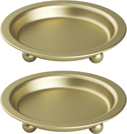 Black Candle Candlestick Holder Decor, 4.13 Inch Round Candles Tray Holders Set of 2, Iron Plate Candle Stand for Pillar Ball Candles, Metal Porta Velas for Home Decor Table Centerpiece