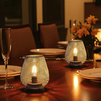 JHY DESIGN Set of 2 Metal Cage LED Lantern Battery Powered Cordless Accent Light with LED Great for Weddings Parties Patio Events for Indoors Outdoors