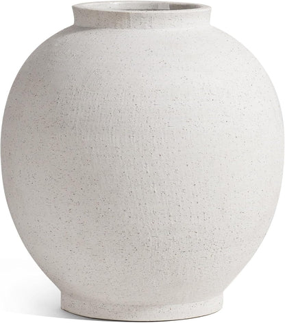 Large White Ceramic Vase - 9.8 Inch Rustic Farmhouse Flower Vase for Home Decor, Minimalist Tall Vases for Living Room, Table, Bathroom, Holiday & Weddings (Sandstone White)
