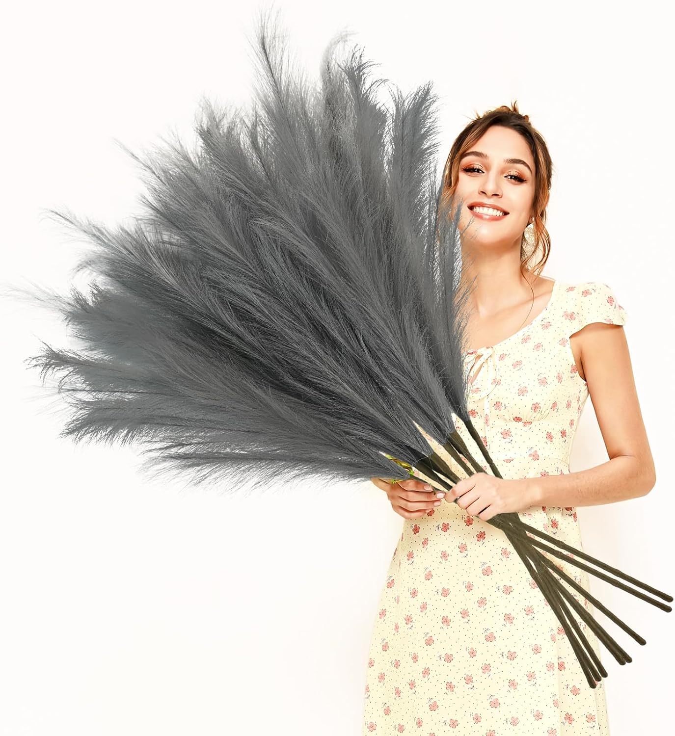 obbsie 50pcs Pink Faux Pampas Grass Decor, 21.6" Short Artificial Floral Branches Vase Filler Flower Arrangement for Home Wedding Boho Outdoor Decor