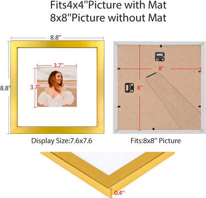 12x12 Picture Frame Set of 9, Display Pictures 8x8 with Mat or 12x12 without Mat, Multi Collage Gallery Square Photo Frames for Wall or Tabletop, Black