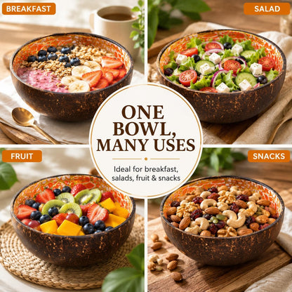 ChezMax Natural Coconut Bowl with Mother of Pearl Inlays - Key Bowl & Fruit Snack Holder (Blue-Gold)