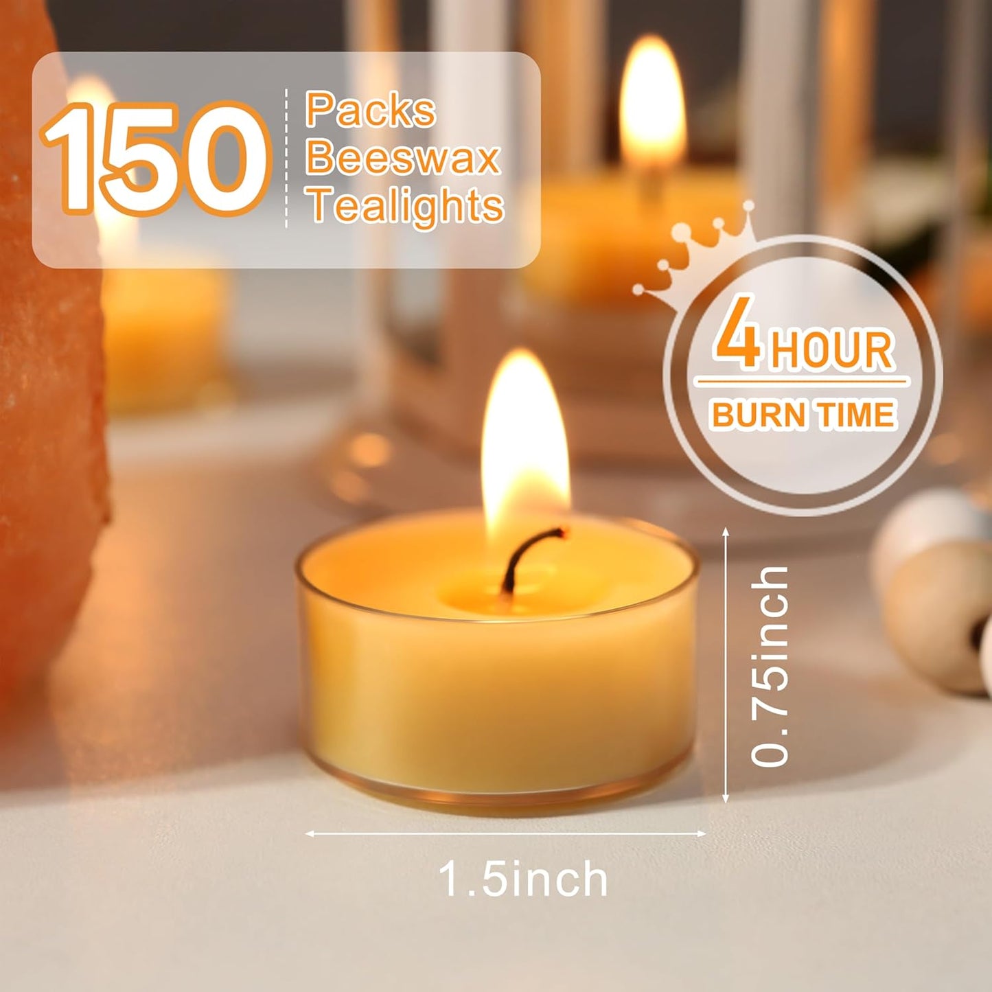 48 Packs Beeswax Tealight Candles, 100% Pure Beeswax Candles | 4-Hour Extended Burn Time | Natural Beeswax Tea Candle in Clear Cup, Perfect for Home Decor,Air Purification,Fragrance