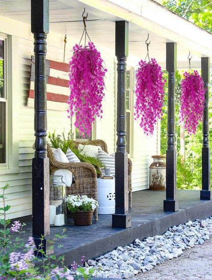 RECUTMS Artificial Hanging Plants Fake Hanging Plant Faux Eucalyptus Leaf Greenery Vine Outdoor UV Resistant Plastic Plants Home Garden Wedding Party Indoor Outdoor Decorations(White)