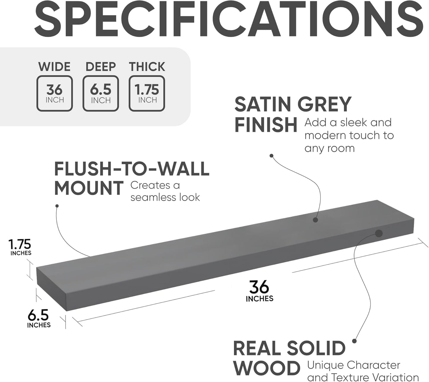 Homeforia 24 inch Natural Floating Shelf, High End Solid Real Wood 24inch Small Floating Shelves for Wall Mounted, Natural Wooden Floating Shelves, Heavy Duty Bracket, 24 X 6.5 X 1.75 in, Set of 2