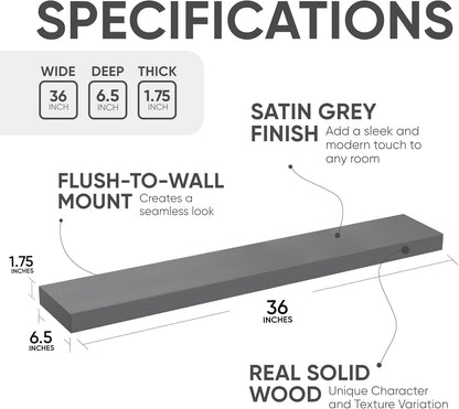Homeforia 24 inch Natural Floating Shelf, High End Solid Real Wood 24inch Small Floating Shelves for Wall Mounted, Natural Wooden Floating Shelves, Heavy Duty Bracket, 24 X 6.5 X 1.75 in, Set of 2