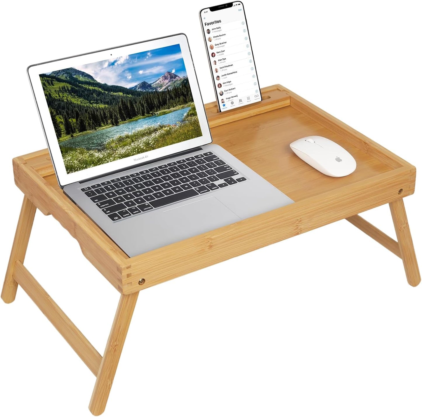 Bed Tray Table with Handles Folding Legs,Bamboo Breakfast Food Tray with Media Slot,Use As Platter,Laptop Desk,Snack,TV Tray Kitchen Serving Tray Black Large