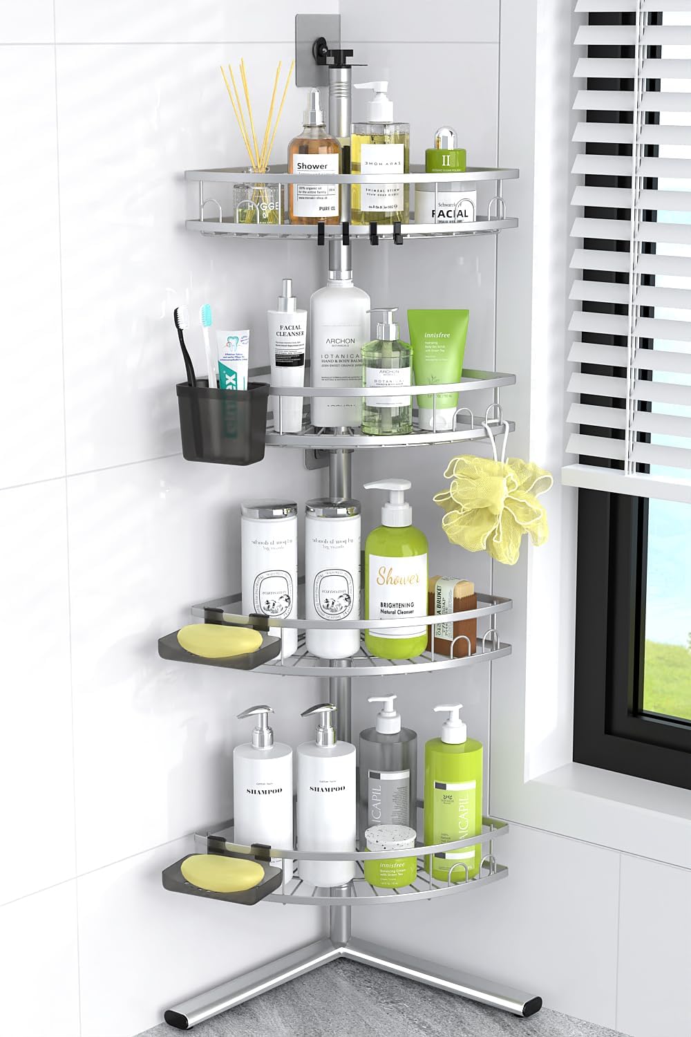 Aitatty Corner Shower Caddy Standing: 4-tier Rustproof Shower Organizer Shelf - Floor Shower Corner Shelf Rack Stand for Bathroom Black