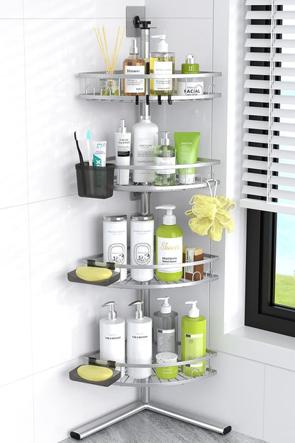 Aitatty Corner Shower Caddy Standing: 4-tier Rustproof Shower Organizer Shelf - Floor Shower Corner Shelf Rack Stand for Bathroom Black